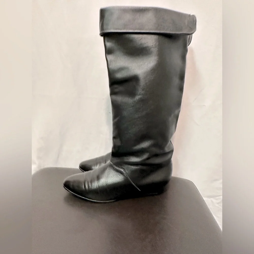 Vintage 80’s Black Leather Knee-High Boots Sz 7